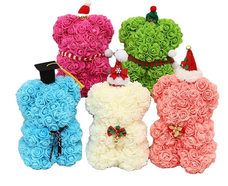 New Year Forever Flower Teddy Rose Bear 25 cm Christmas with Gift