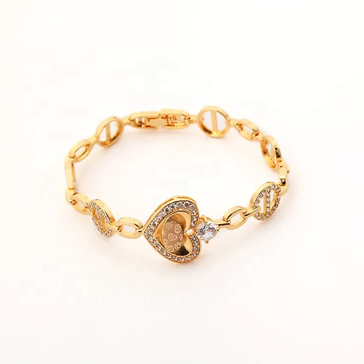18k Gold Color Sexy Charm Fashion Jewelry Pakistan style laser pattern sweet love heart shape gemstone Bracelet for girls