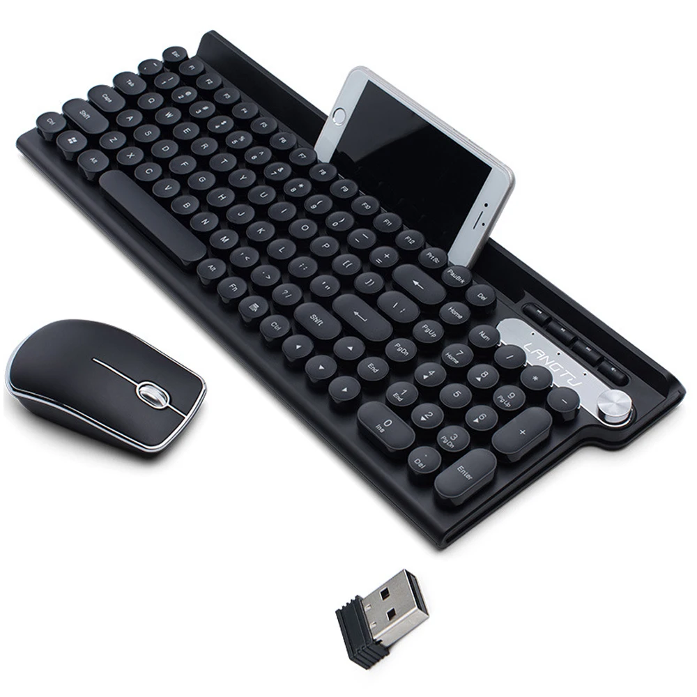 Cute retro round keycap ergonomics 2.4G wireless keyboard and mouse combo pc computer laptop office mouse and keyboard