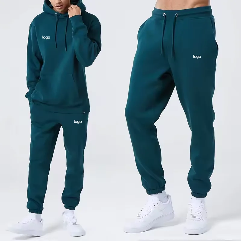 Custom Logo Winter Two Piece Set High Quality Sweatshirts Sports Hoodies Running Workout Cotton Gym Fitness Tracksuit For Men