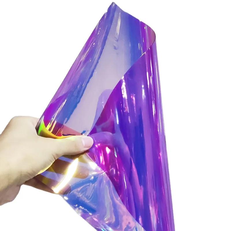 Wholesale Soft PVC Holographic Dichroic iridescent Reflective Film Roll for Clothes, Shoes, bags and Decoration