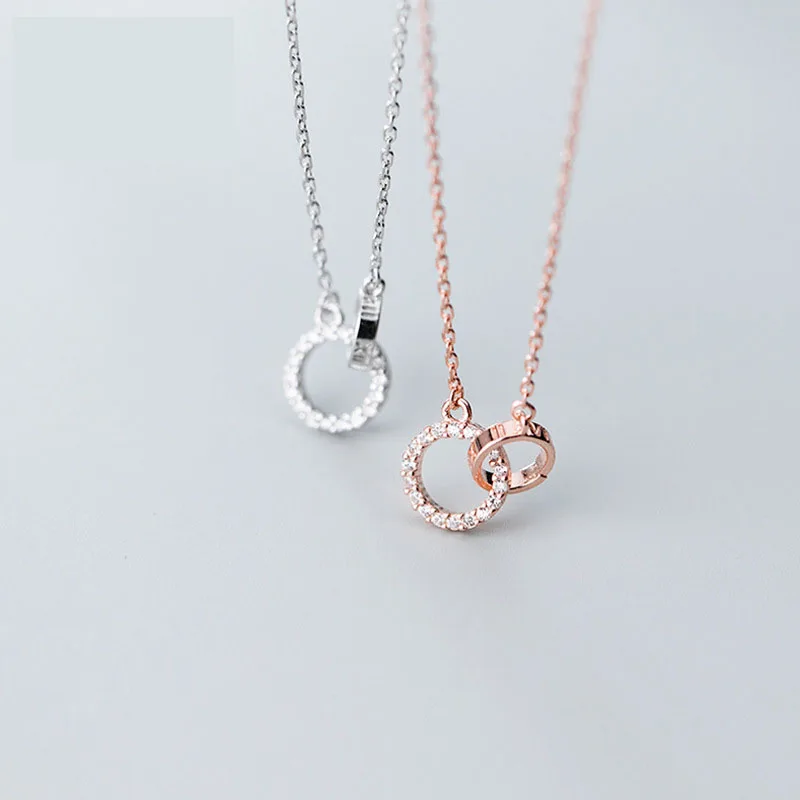 S925 silver necklace female Japanese and Korean style simple small fresh ring diamond trendy clavicle chain
