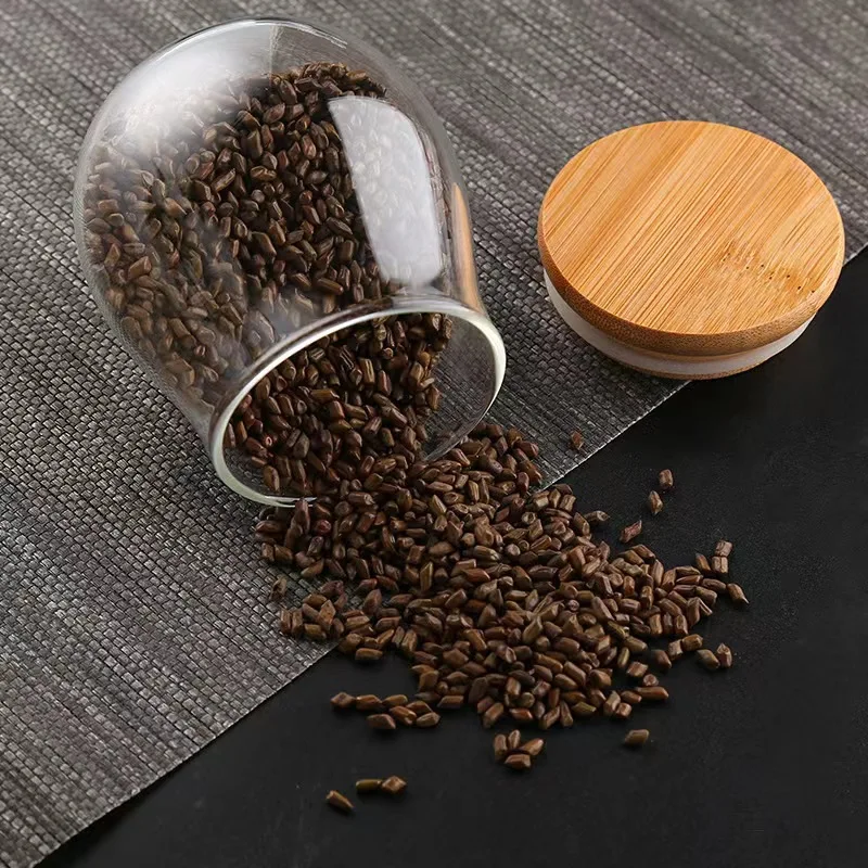 Small Tea Pot Jar Glass Transparent Portable Mini Food Box Sealed Travel Packaging Home Storage Wooden Lid Honey Candy Bottle