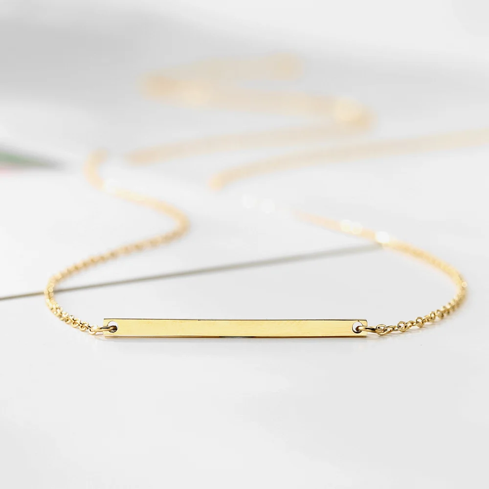 Wholesale Blank Jewelry Gold Plated Stainless Steel Name Logo Personalized Custom Horizontal Bar Necklace