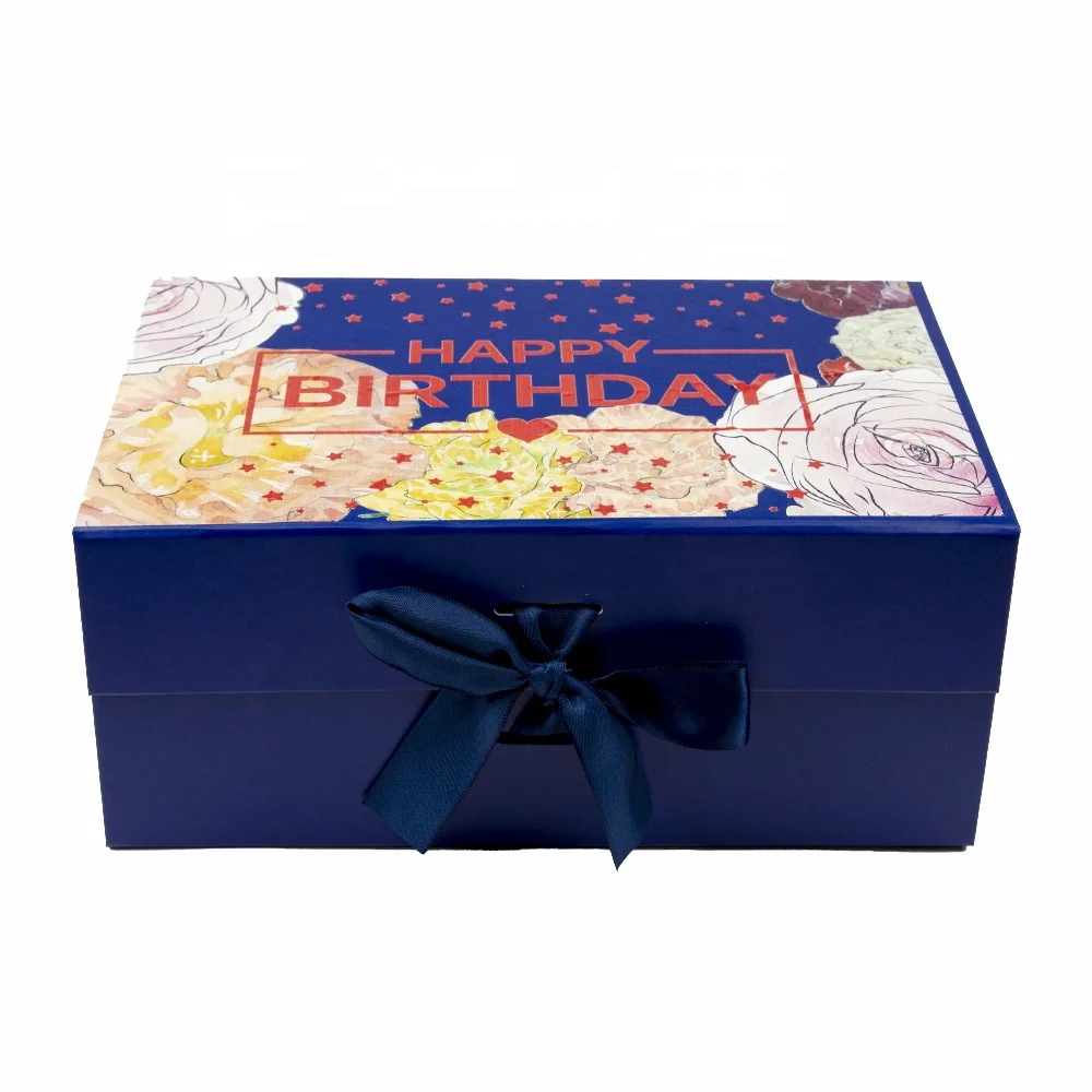 Custom Pattern Magnetic Gift Boxes Wholesale Birthday Box Gift Set Flat Folding Clear Gift Boxes White Pink Blue