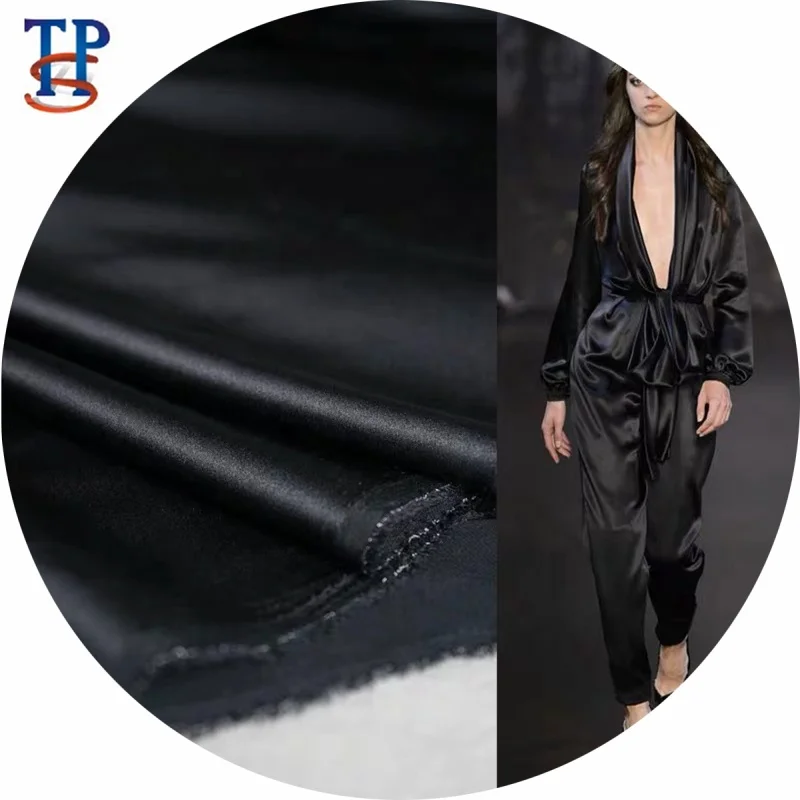 
19MM solid plain dyed pure color silk elastic stretch spandex satin fabric 