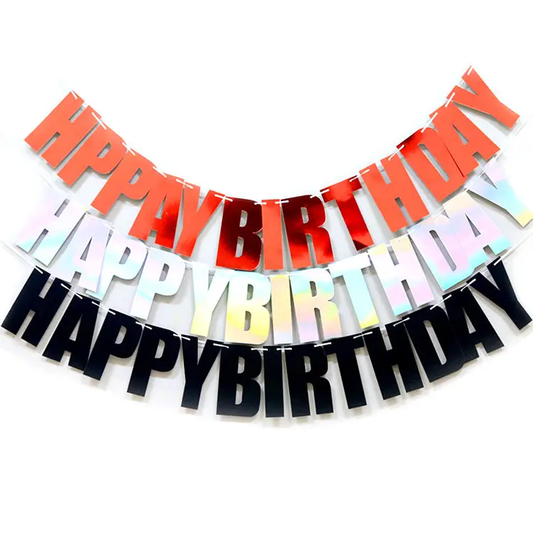 Happy Birthday Bunting Banner with Shiny Gold Letters Paper Banner Party Supplies