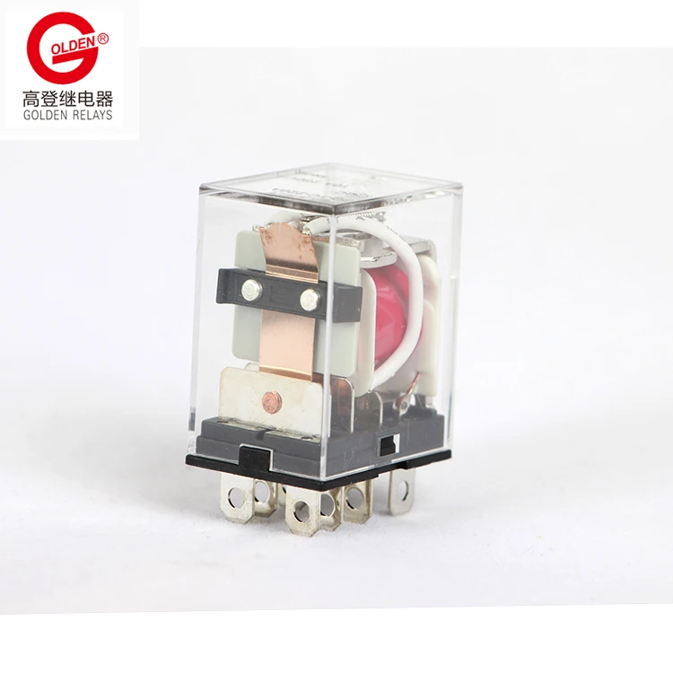 Golden 12V Relay 8 Terminal Pins 0.9W 1.2VA GQ-2A-12D Transparent Plastic Shell