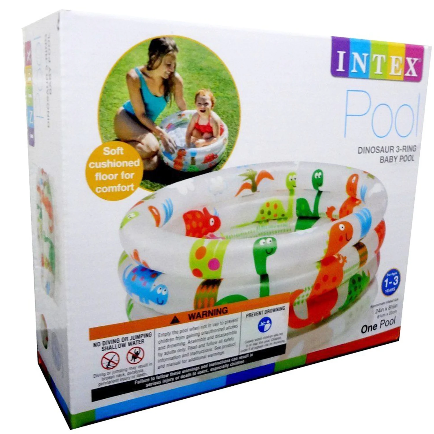 Intex 57106 Inflatable Swimming Pool Beach Buddies Dinosaur 3-Ring Baby Pool