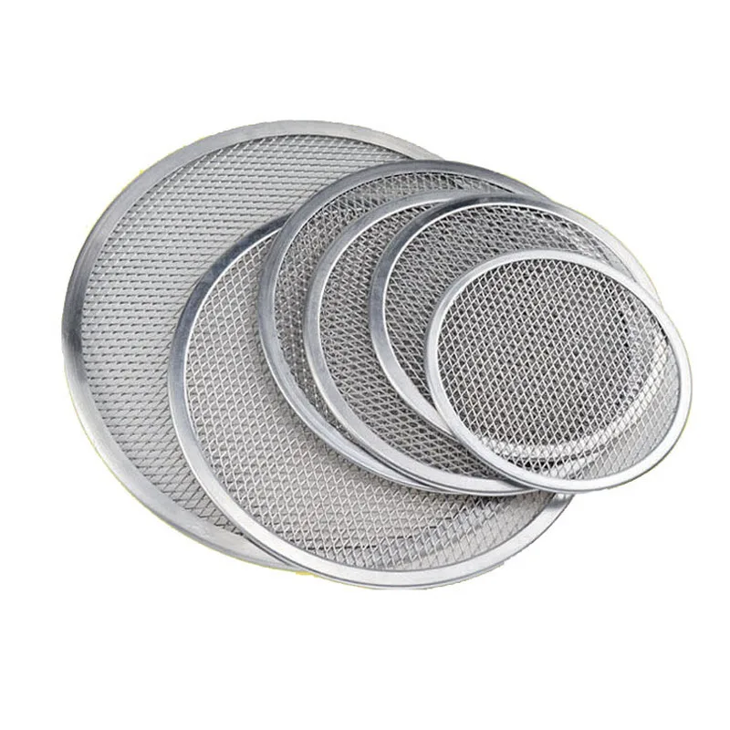 6-14inch Seamless Aluminum Pizza Screen Pan Baking Tray Metal Net Bakeware Non-stick Baking Tray