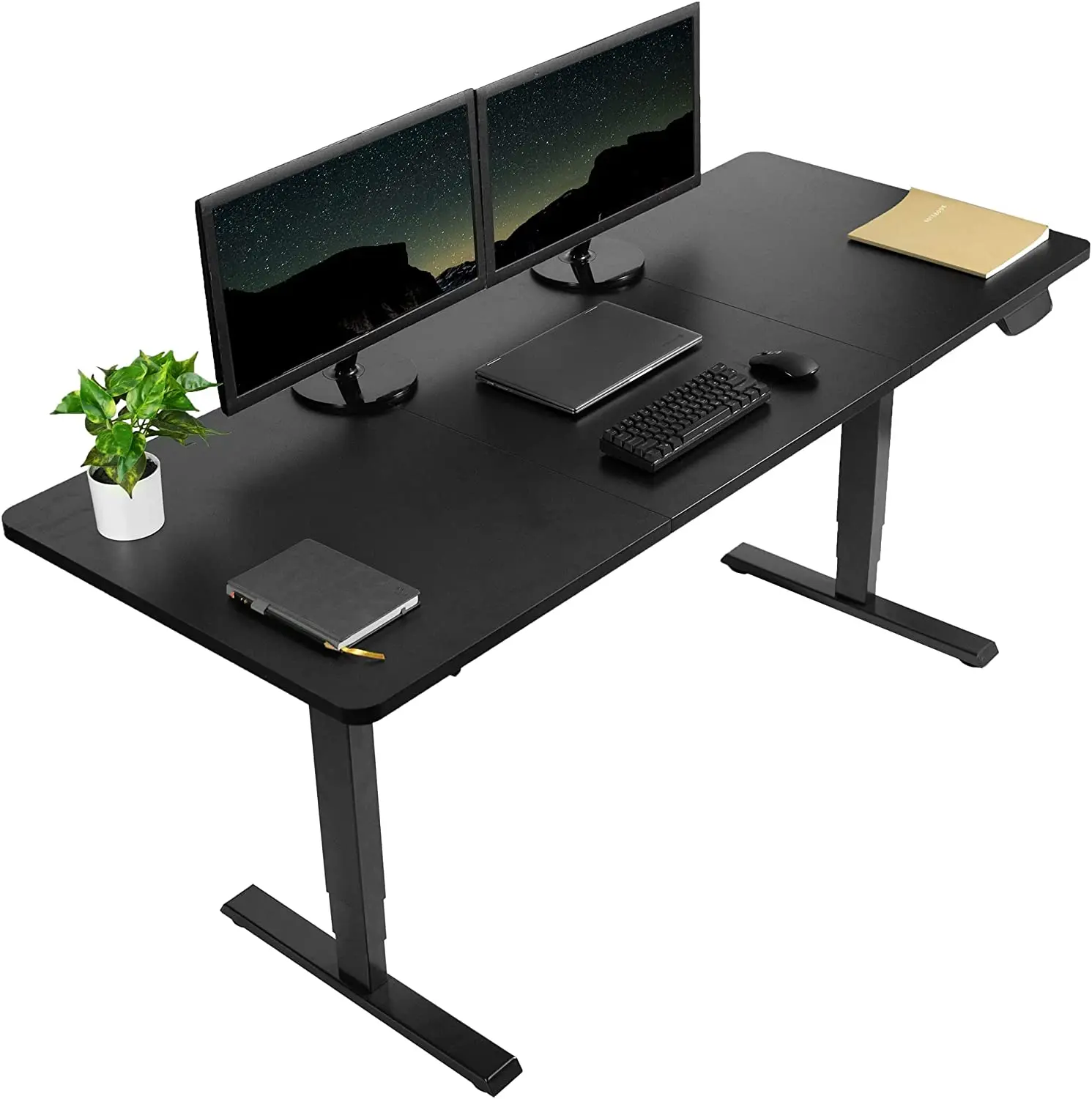 2023 Hot Sale New Design Mental Office Furniture Sit to Stand Tabletop with Keyboard Tray for Dual Monitors Standing Table