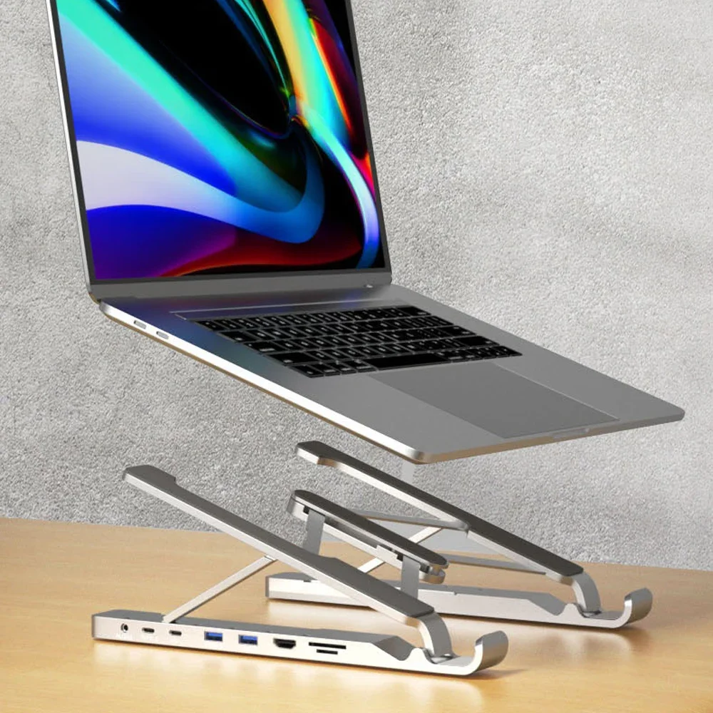 Foldable Laptop Stand Aluminum Notebook Riser Desktop Laptop Stand with USB Hub for MacBook Dell