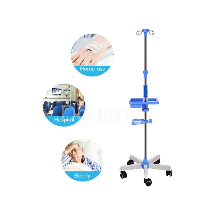 High Quality Stainless Steel Hospital Medical Infusion IV Pole Drip Stand ABS Removable Floor Infusion Support