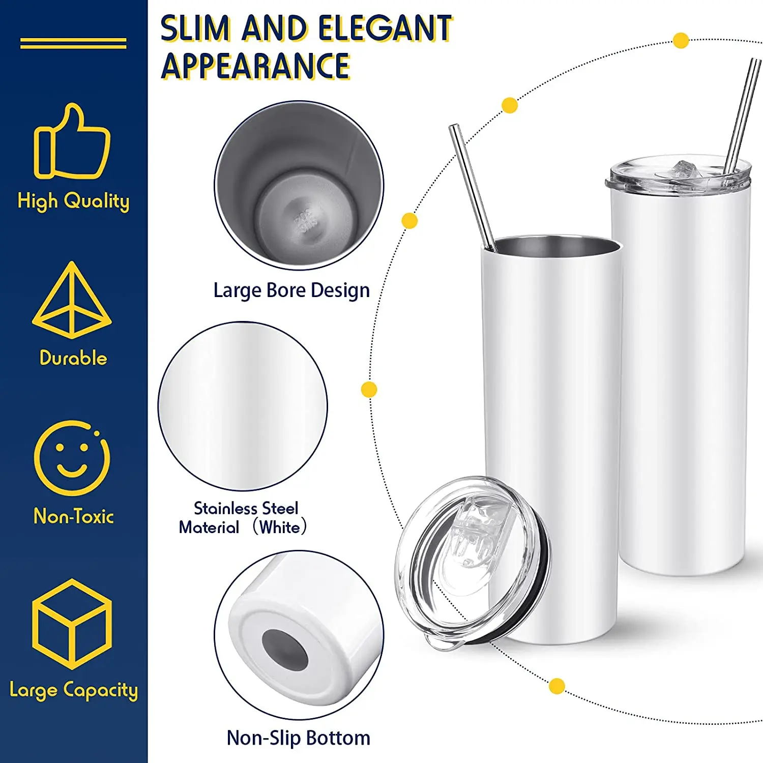 US warehouse White 20 Oz Stainless Steel heat Transfer Printing Tumbler Double Wall Insulated straight Sublimation Tumbler