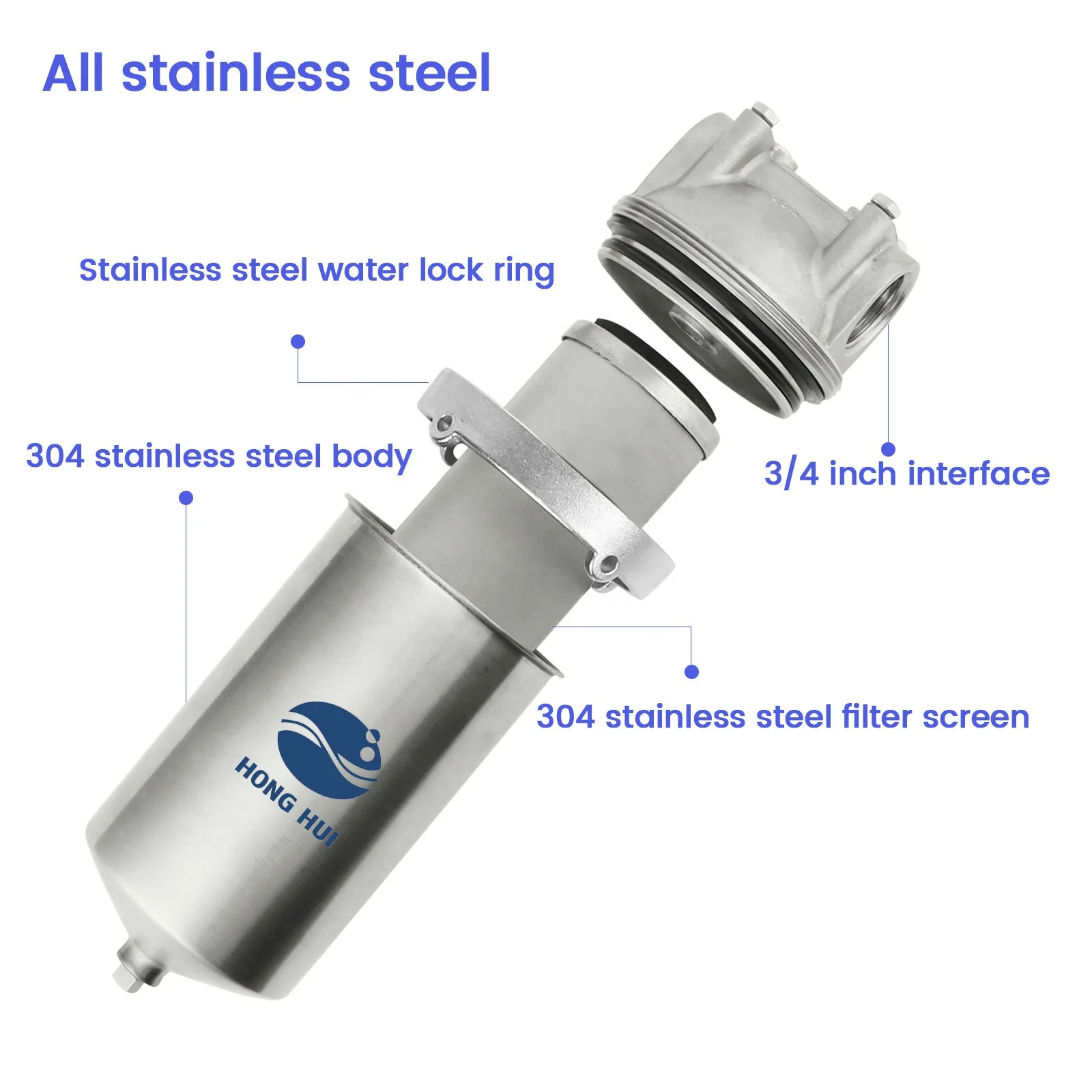 HONG HUI HMS-5C NSF Stainless Steel 304 Filter Housing 5 Inch Filter Housing Clear Water Filter Housing
