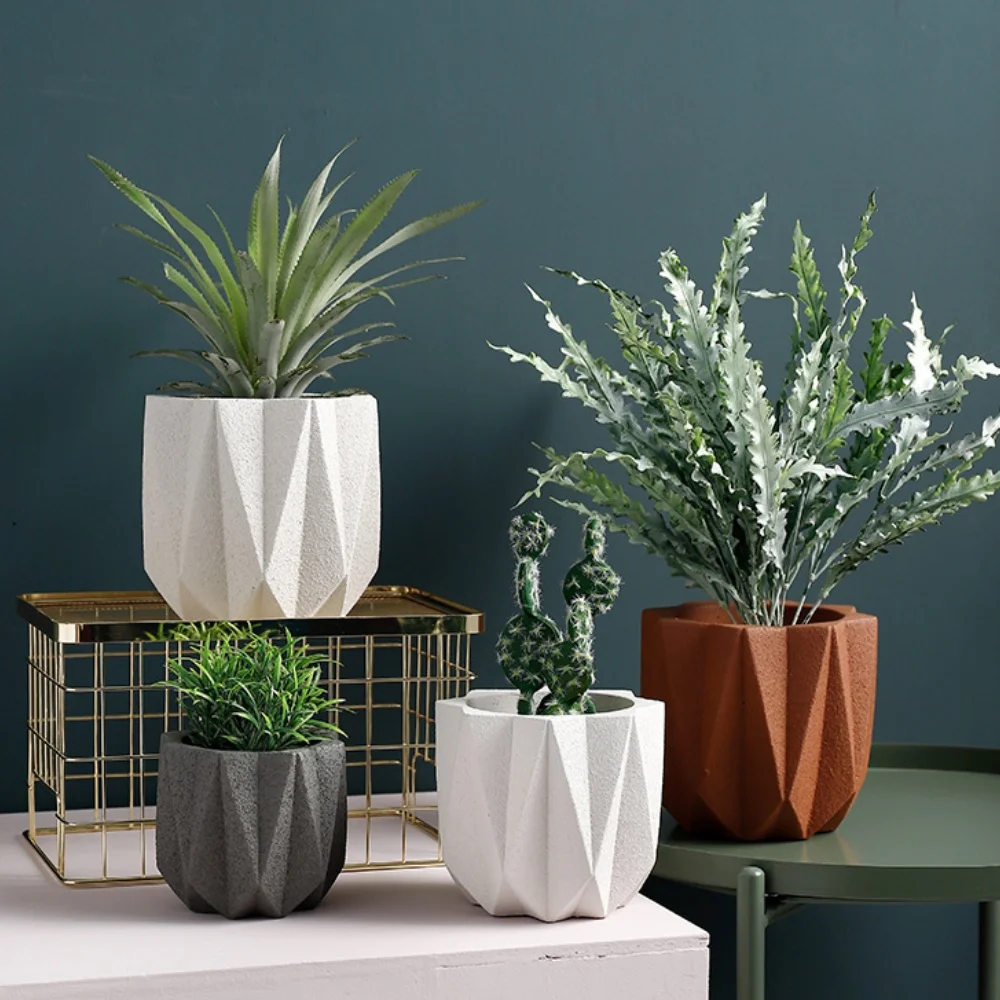 Custom Geometric Design Matte Frosted Concrete Cement Plant Planter Pothos Flower Succulent Cactus Pots