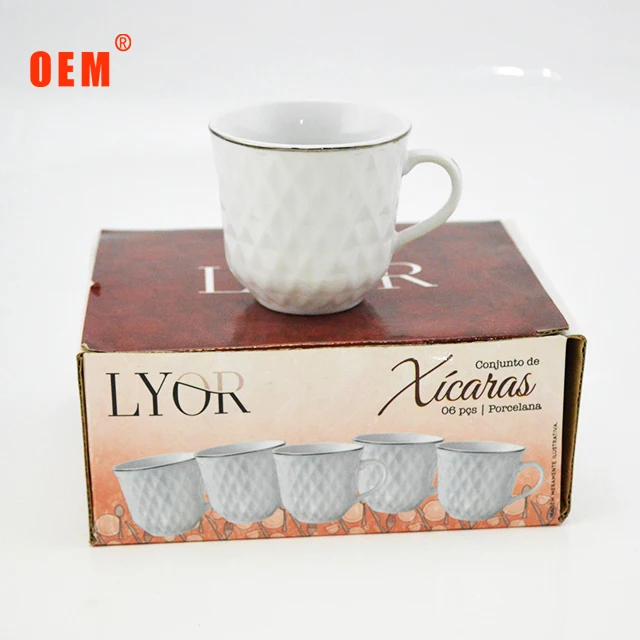 Hot selling custom travel embossed white ceramic coffee mug for Dubai