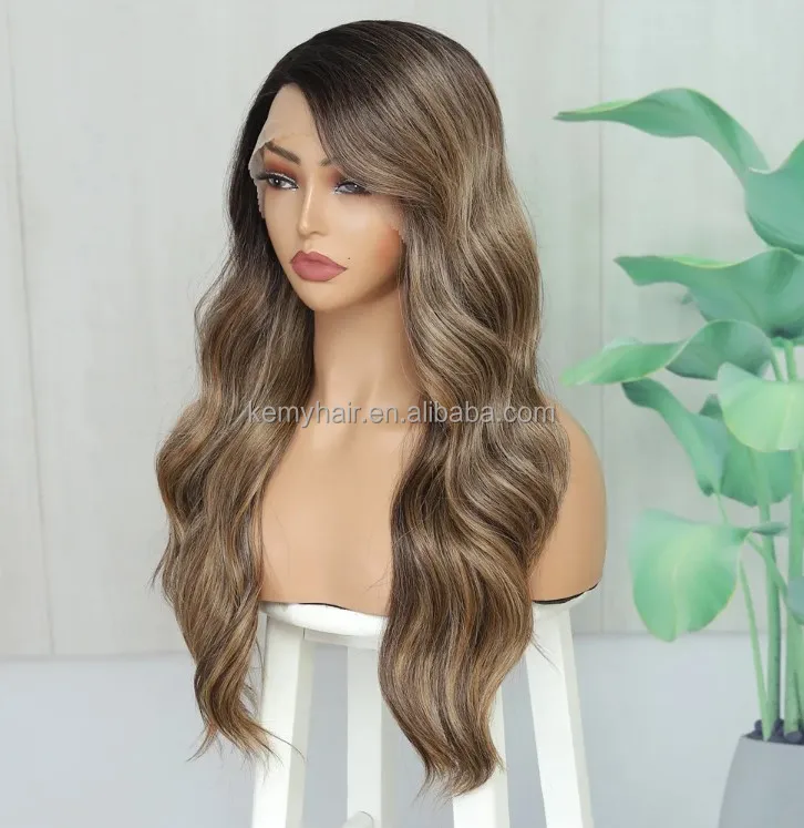 KEMY HAIR New Arrival Balayage Synthetic Wig Wholesale Long Wave High Quality L Part Lace Front for Women High Temperature Fibre