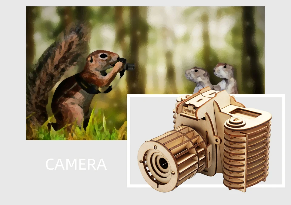 Unisex 3D Wooden Puzzle Hand-Assembled Camera Model Game for Children Educational and Hands-On Toys for Ages 5 to 7 Years