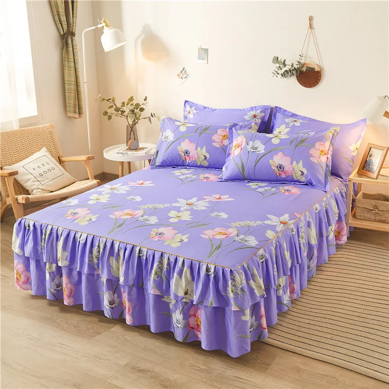 Bed Skirt Cover High Density Breathable Mattress Double Lace Single Sanded Bedspread In Cotton