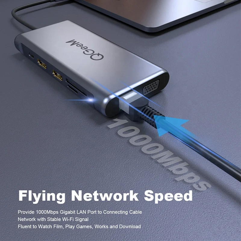 QGeeM 5 Гбит/с Hd-Mi Ethernet 12 в 1 USB C концентратор зарядная док-станция для ноутбука