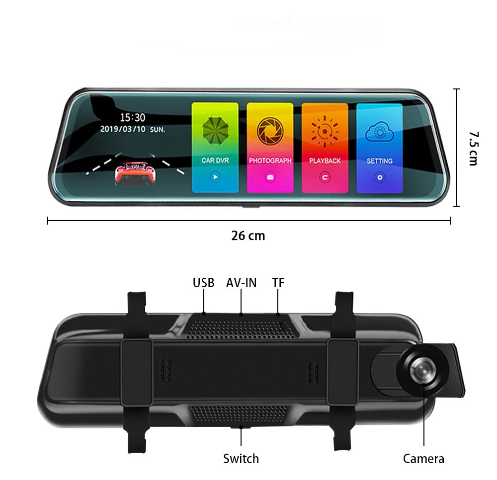 Manufacture Car Video Recorder 1080P Dual Lens Dvr Dash Cam 10 Inch Touch Car Camera Streaming Rear View Mirror Car Dash Camera
