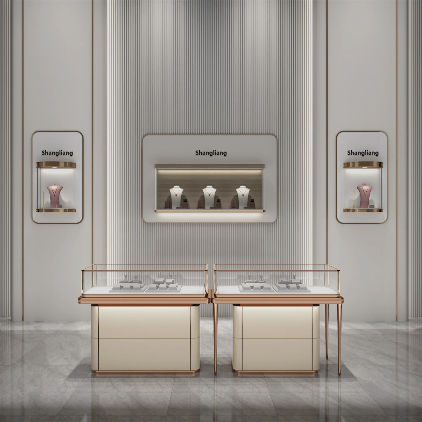 Luxury manufacturer free retail displays led store jewellery counter glass round suppliers jewelry display showcase with storage