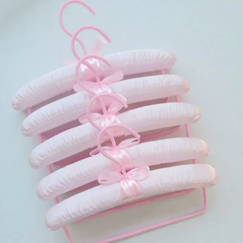 25.5 cm Beautiful White  Hanger Children Cover Fabric Satin Padded Wood Hanger With Rotating Hook Down Bar