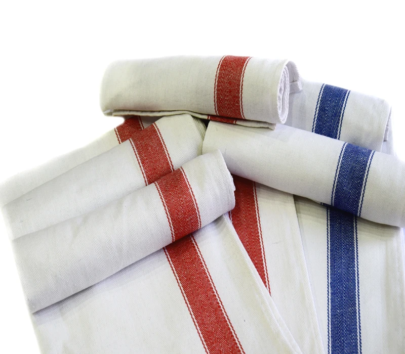 Классические чайные полотенца в елочку из 100% хлопка, в стиле винтаж, в белую и красную полоску