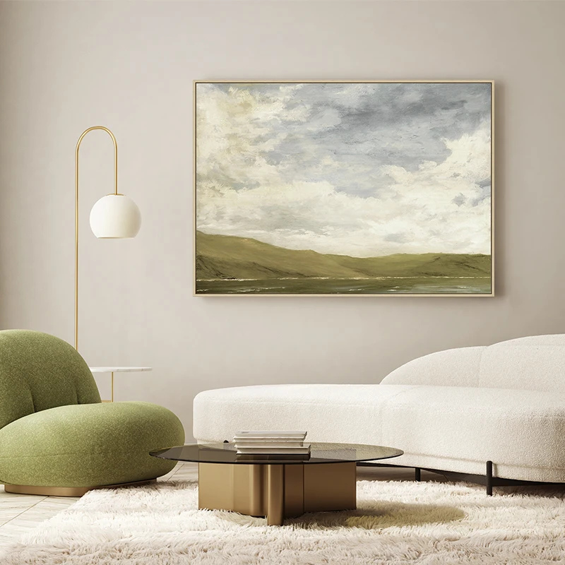 Framed Canvas Oil Painting Landscape Wall Art, Nature Framed Large Gallery Art, Minimalist Art for Room, Bedroom, Office