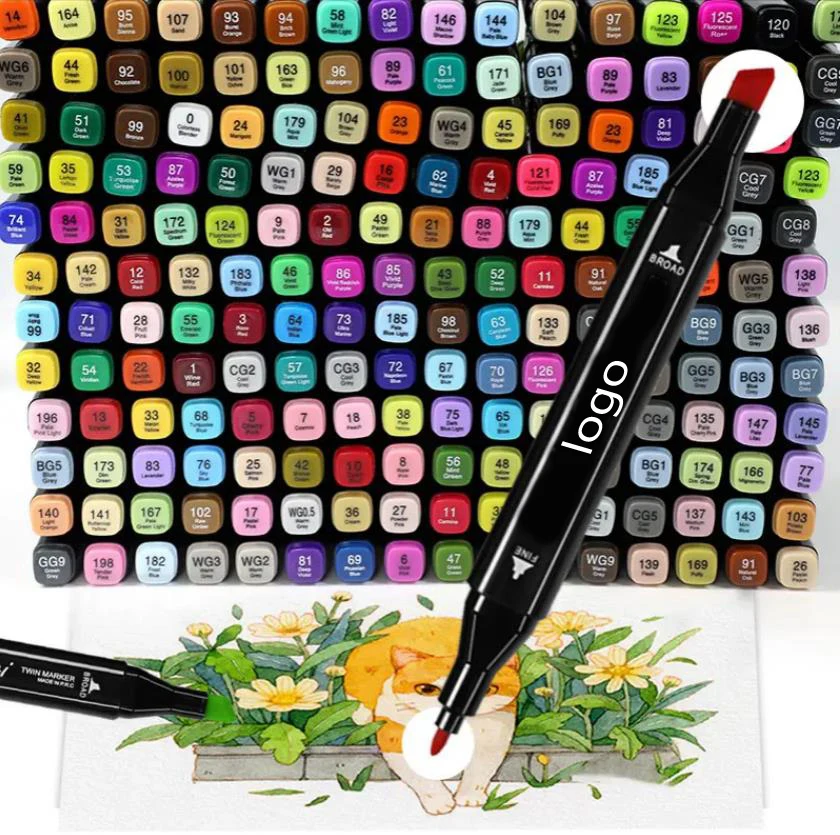 High Durability Permanent Marker Pen Fine And Brush Double Head Professional Painting Watercolor Dual Tip Pens