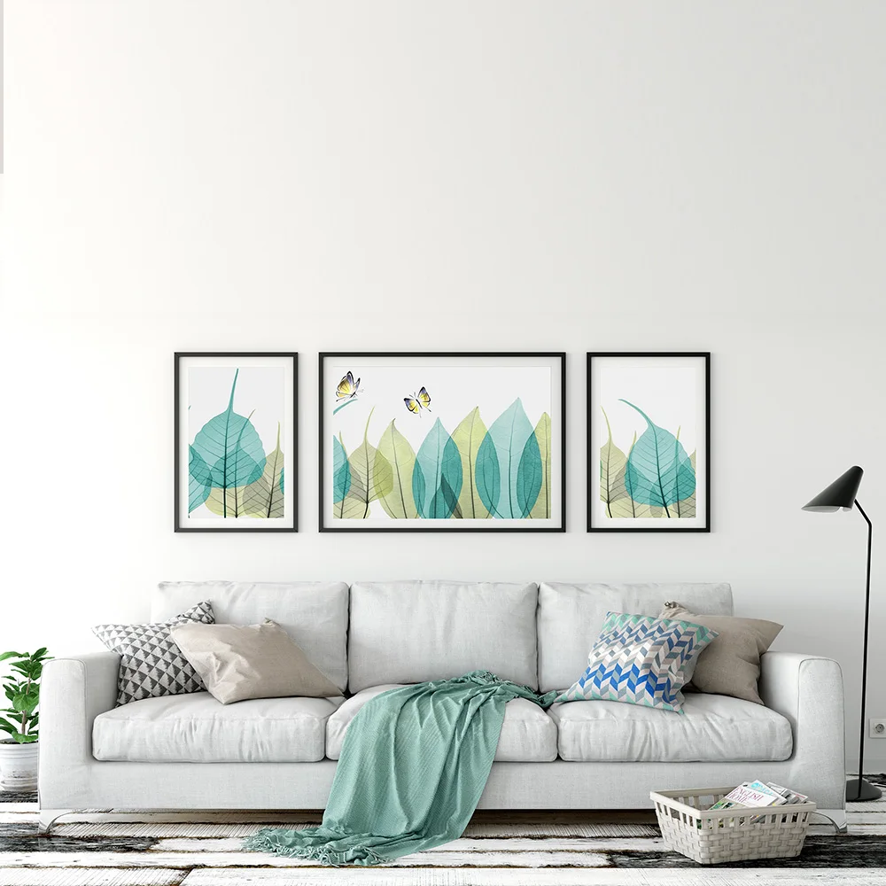 Luxury Home Decor Glass Framed Blue Color Abstract Canvas Wall Art