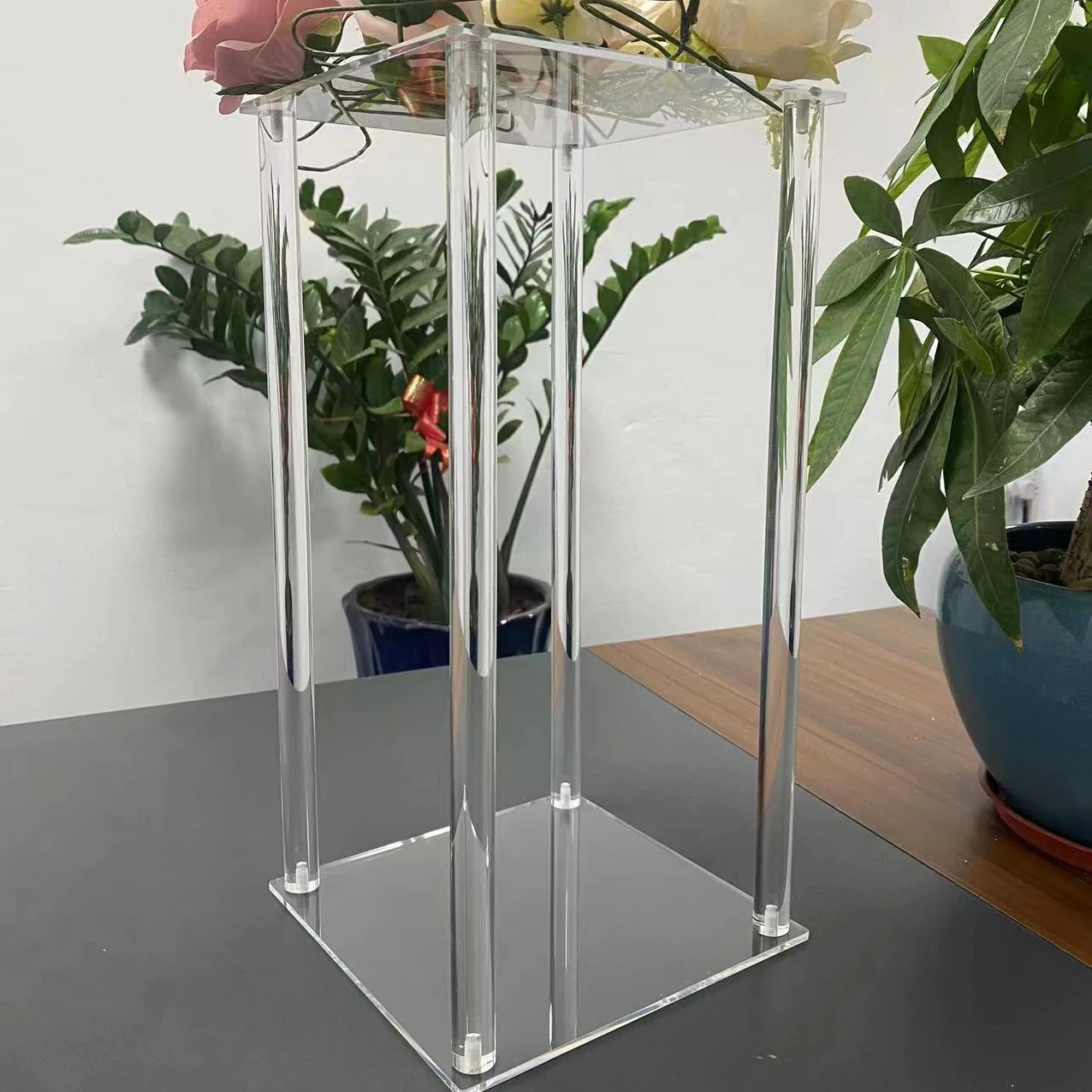 Acrylic Wedding Centerpieces for Table Column Flower Stand 31.5' Tall Rectangular Flower Display Rack for Party Reception