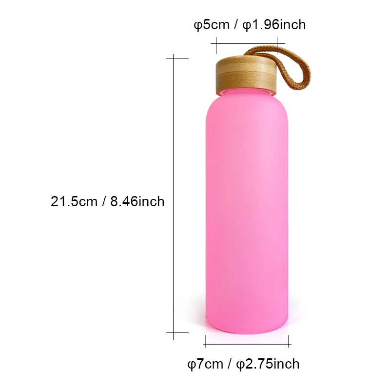 Sublimation Colored Frosted 20oz 750ml Glass Water Bottle With Bamboo Lid