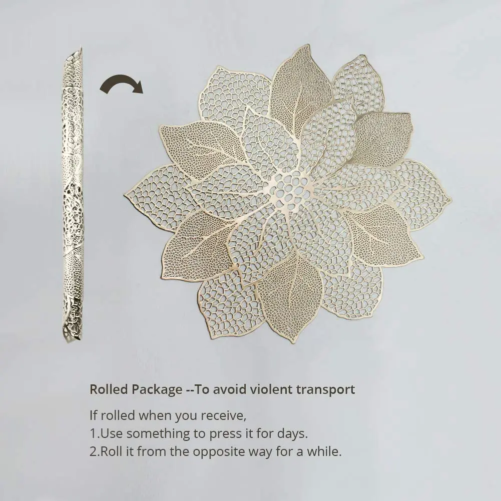 2022 CR Gold/Silver/Red Round Table Mats Pressed PVC Metal Placemats Hollow Christmas Flower Placemats for Table Decoration