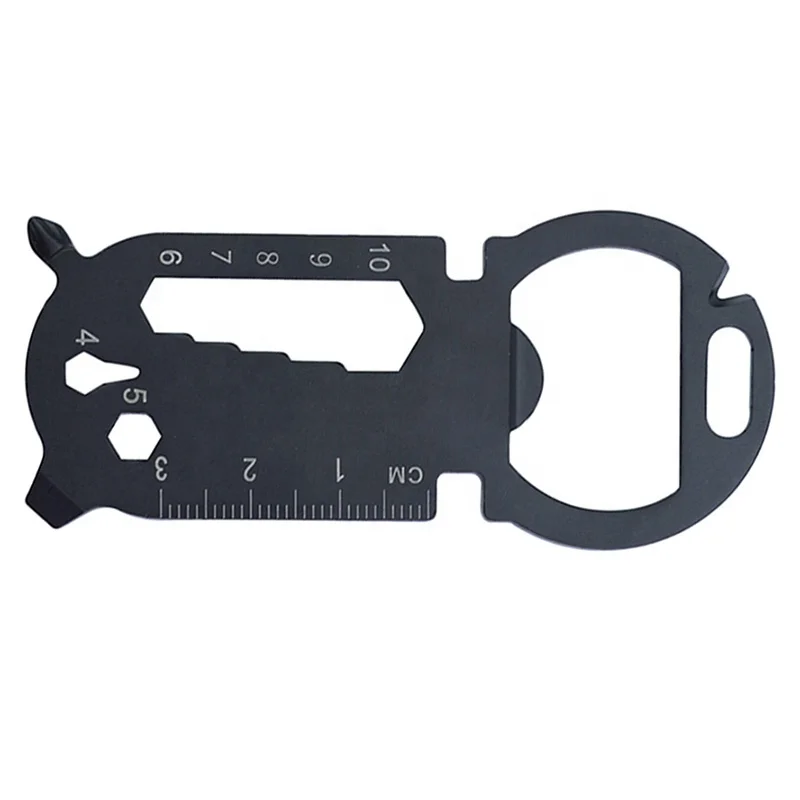 Portable Emergency Edc Multitool Keychain Tool Card Stainless Steel Keychain Bottle Opener Screwdriver Hex Wrench, Silver, Black