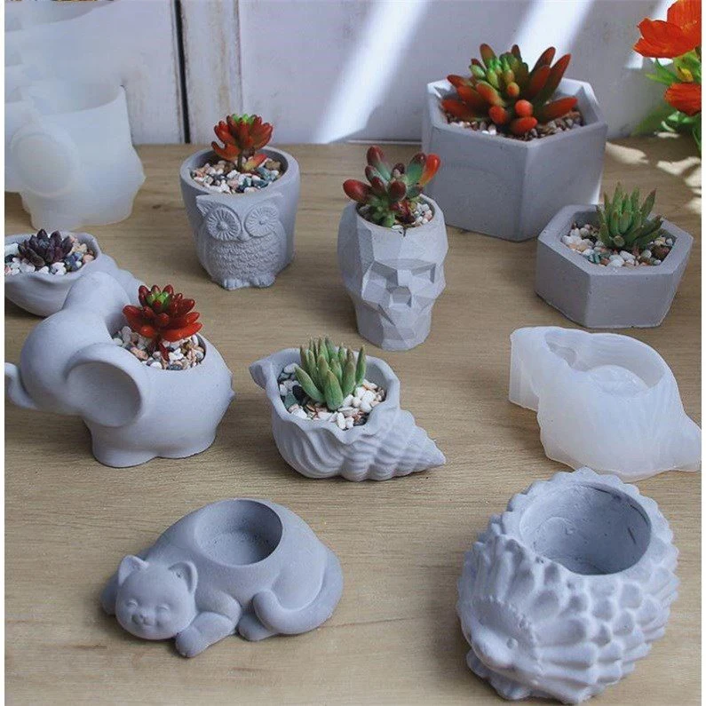 LK260Cement Elephant Flowerpot Silicone Mold Conch Hedgehog Owl Geometric Potted Flowerpot Mold