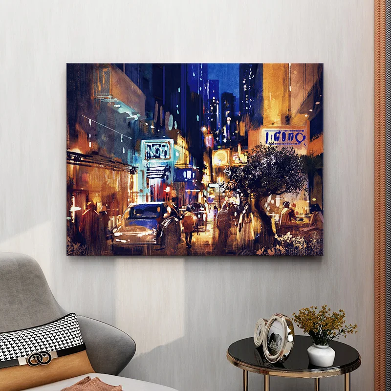 
modern pop wall art city picture prints night Paris street scenery painting abstract on canvas for living room 