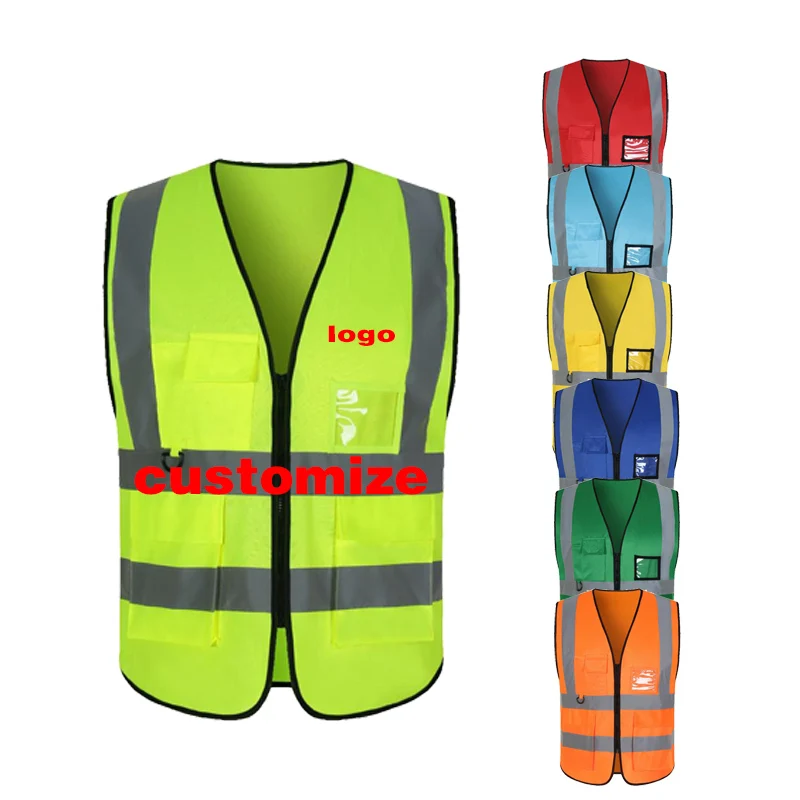 High Visibility Adjustable Safety Jacket Vest Mens Security Vest Traffic Reflective Polyester Led Vest With Custom Logo