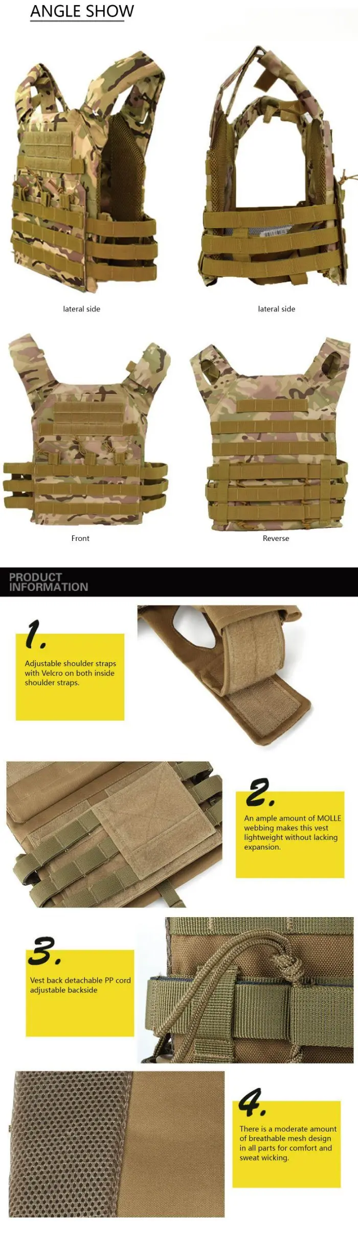 Tactical Gear Acu Cp Camouflage Personal Protective Equipment Jpc Plate Carrier Tactical Vest