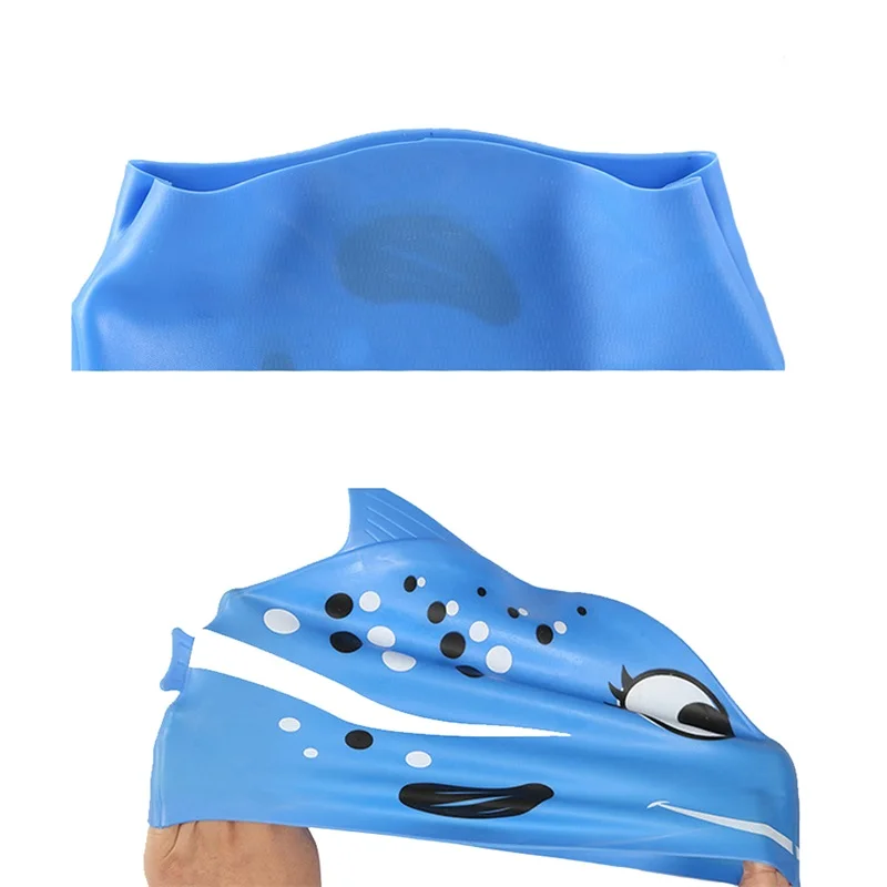 100% Silicone Cartoon Fish Shark Kids Children Waterproof High Elastic Swim Pool Hat Swimming Caps Swim Cap