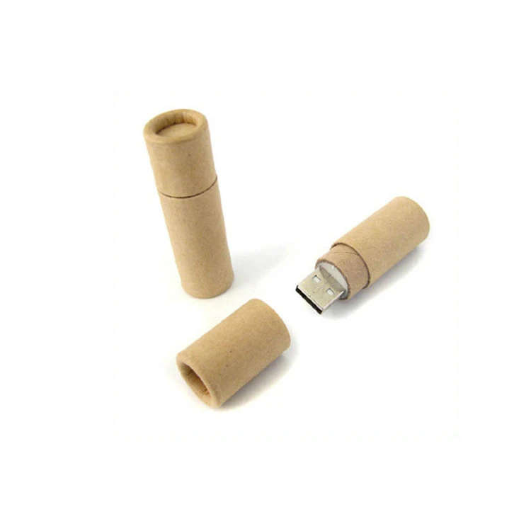 Trade show promotional gift customized logo printing 16GB recycled carton paper cylinder shape usb flash memory stick pen drive
