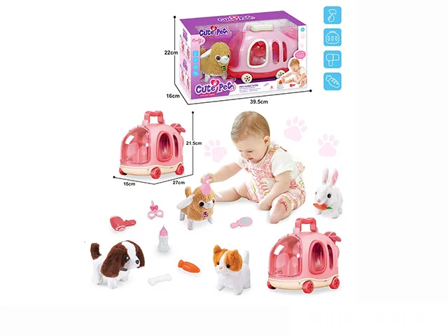 Child Puzzle Education Funny Interactive Game Toys B/O Electric Cute Pet Plush Doll Toys Hand Trolley Car Vehicle Toys For Kids