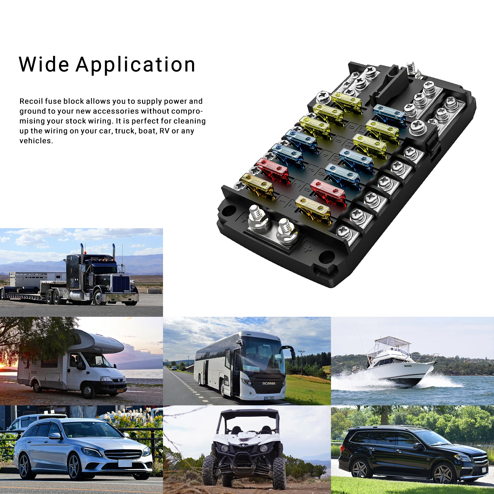 Edge AFG12 12-Way ATC/ATO Fuse Block with Negative Busbar, 12-Circuit Power & Ground Combo Block for Car RV Truck Boat UTV/ATV