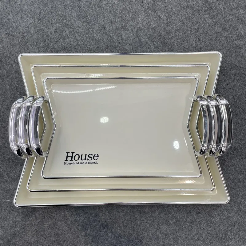 3-in-1 Rotundity PET home living room coffee table snack plate Plastic white gilded edge dry fruit tray set
