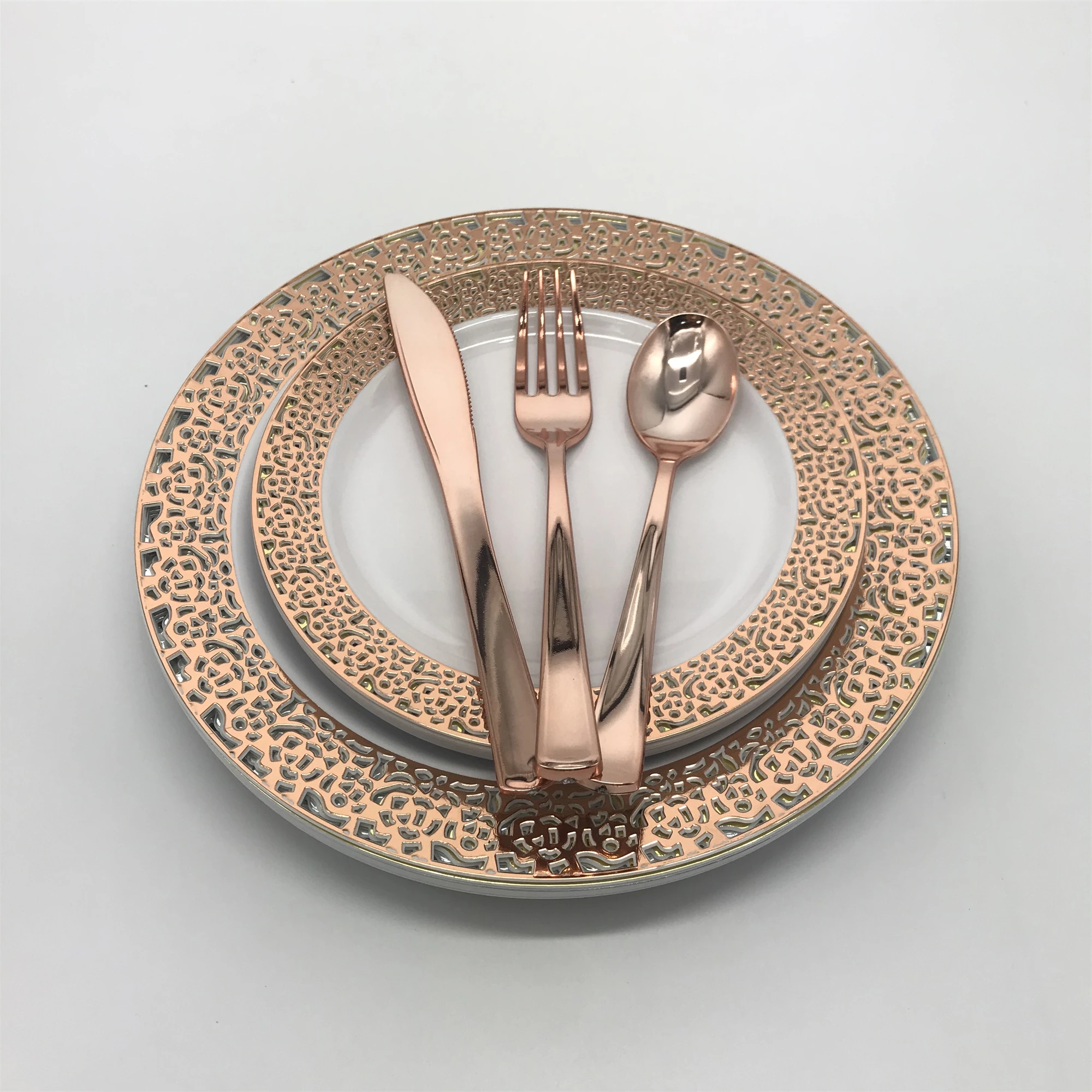 Gold Lace Design 125 Piece Plastic Disposable Dinnerware Set