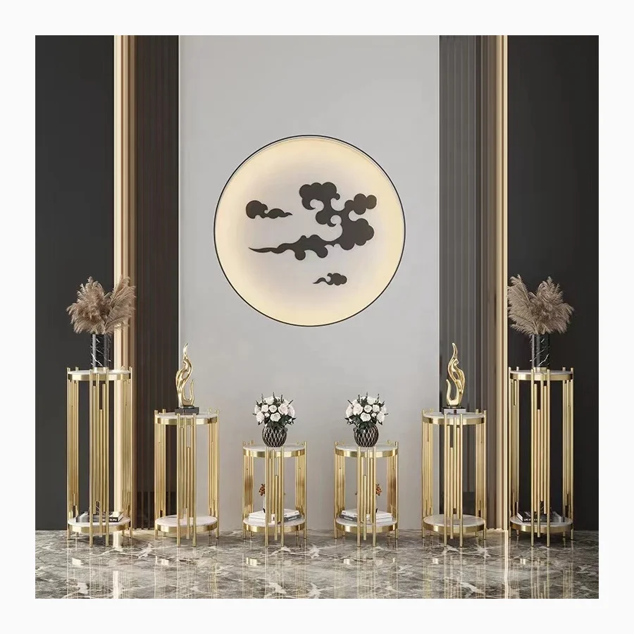 Hotel Modern Banquet Furniture Marble Top Gold Stainless Steel Round Wedding Cake Table Set for Events Flower Stand Side Table