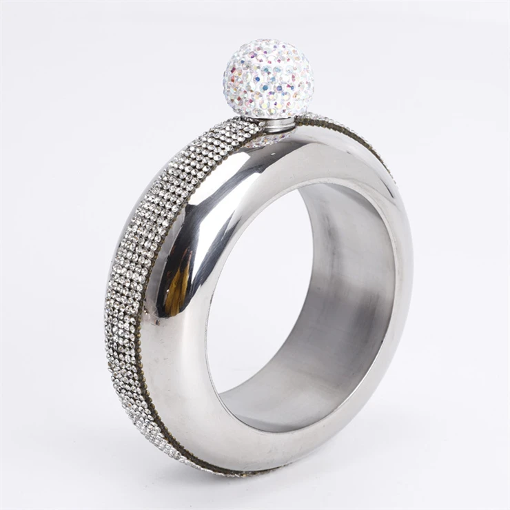 Bangle Flask with Crystal Lid Stainless Steel Flask Gift For Women Girls Hidden Flask Bracelet Funnel Set
