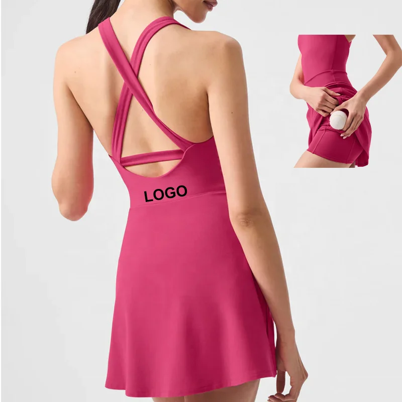 2024 tennis skirt with removable chest pad one piece gym golf dress women sports yoga skirt