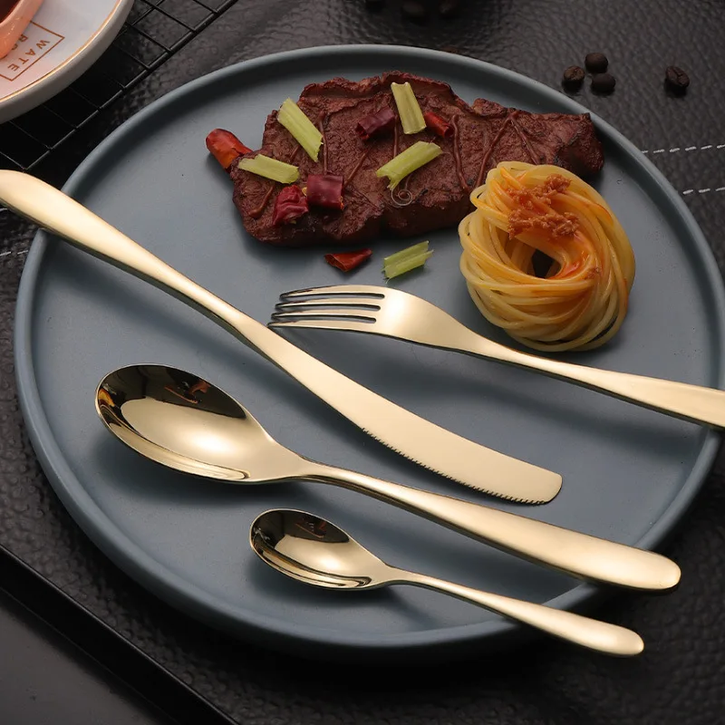 18/10 stainless steel royal wedding golden spoons forks knives gold cutlery set